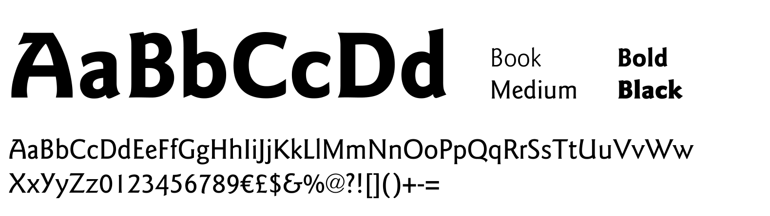 Muestra original y pesos Book, Medium, Bold y Black de ITC Goudy Sans (PDF, p. 10).